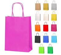 Thepaperbagstore 25 Hot Pink Small Paper Party Bags With Handles - 18x22x8cm - Colourful Paper Gift Bags for Kids and Adults Parties, Birthdays, Weddings, Baby Showers, Hen Parties and Sweets