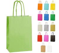 Thepaperbagstore 25 Light Green Paper Party Bags with Handles - Colourful Paper Gift Bags for Kids and Adults Parties, Birthdays, Weddings, Baby Showers, Hen Parties and Sweets 14x21x8cm
