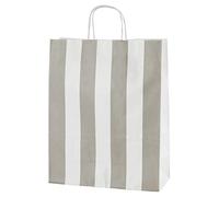 Thepaperbagstore 25 Light Grey/White Stripe Medium Paper Bags with Handles - 25x11x31cm - Colourful Paper Gift Bags for Adults and Kids - for Shopping, Party, Birthdays and Weddings