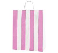 Thepaperbagstore 25 Light Pink/White Stripe Medium Paper Bags with Handles - 25x11x31cm - Colourful Paper Gift Bags for Adults and Kids - for Shopping, Party, Birthdays and Weddings