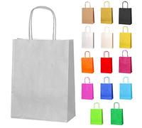 Thepaperbagstore 25 Small Silver Small Paper Party Bags With Handles - 18x22x8cm - Colourful Paper Gift Bags for Kids and Adults Parties, Birthdays, Weddings, Baby Showers, Hen Parties and Sweets