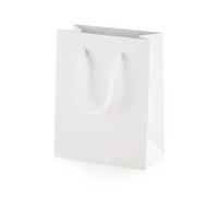 Thepaperbagstore 25× White Extra Small Matt Laminated Gift Bags 11.5×14.5×6.5cm - 250 gsm Boutique Paper Bags with Rope Handles & Reinforced Base - Ideal for Gifts, Weddings, Retail & Corporate Use