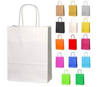 Thepaperbagstore 25 White Small Paper Party Bags With Handles - 18x22x8cm - Colourful Paper Gift Bags for Kids and Adults Parties, Birthdays, Weddings, Baby Showers, Hen Parties and Sweets
