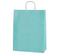 Thepaperbagstore 250 Light Blue Paper Bags with Handles - 25x11x31cm - Colourful Paper Gift Bags for Adults and Kids - for Shopping, Party, Retail, Birthdays and Weddings