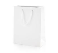 Thepaperbagstore 50× White Medium Matt Laminated Gift Bags 20 × 24 × 10 cm - 250 gsm Boutique Paper Bags with Rope Handles & Reinforced Base - Ideal for Gifts, Weddings, Retail & Corporate Use