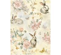 Theper Pink Floral Wallpaper Peel and Stick Wallpaper Boho 17.3"×78.8" Vintage Rabbit Removable Self Adhesive Wall Paper for Bedroom Waterproof Home Decor Vinyl