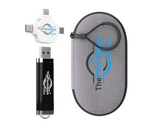 ThePhotoStick® Omni 128GB Photo Backup for iPhone, Android + Portable Case