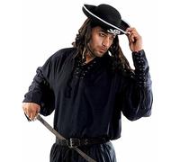 ThePirateDressing John Coxon Pirate Shirt - Medieval Renaissance Bard Gypsy Tavern Costume for Men - Gothic Ruffled Puffy Halloween Cosplay Outfit C1004 (Black) (Small/Medium)