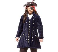 ThePirateDressing Men’s Pirate Captain Worley Coat Jacket - Medieval Renaissance Steampunk Gothic Tailcoat Costume for Halloween, Cosplay, LARP, Fantasy Fair & Theatrical Events- Navy C1421-XXL