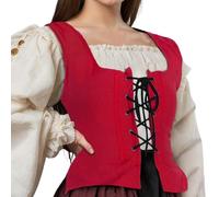 ThePirateDressing Renaissance Medieval Pirate Wench Peasant Corset Bodice for Women - Reversible Tavern Gypsy Halloween Costume Outfit C1051 [Red] (X-Large)