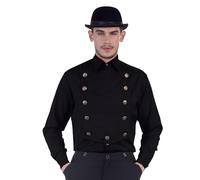 ThePirateDressing Steampunk Victorian Cosplay Costume Mens Linen Airship Shirt C1290 (Black) (Large)