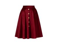 ThePirateDressing Women's Vintage Retro 1950s Velvet High Waist A-Line Flared Midi Skirt with Pockets, Maroon, M