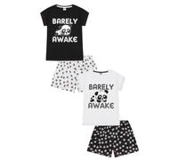 ThePyjamaFactory Barely Awake Black White 2 Pack Girls Short Pyjama Set PJs For Kids (9-10 Years)