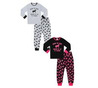 ThePyjamaFactory Born To Ride Forced To Go To School Black Grey 2 Pack Girls Long Pyjama Set PJs For Kids