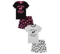ThePyjamaFactory Born To Ride Forced To Go To School Black Grey 2 Pack Girls Short Pyjama Set PJs For Kids