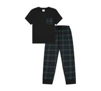 ThePyjamaFactory Boys Blue Green Check Woven Long Cotton Pyjama Set PJs for Kids (9-10 Years)