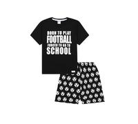 ThePyjamaFactory Boys Born To Play Football Forced To Go To School Short Cotton Pyjama Set (15-16 Years) Black