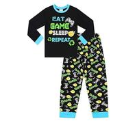 ThePyjamaFactory Boys Eat Game Sleep Controller Black Green Long Pyjama Set Kids Pjs (9-10 Years)