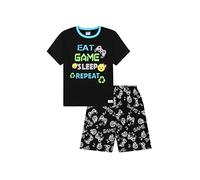 ThePyjamaFactory Boys Eat Game Sleep Controller Black Green Short Cotton Pyjama Set (13-14 Years)