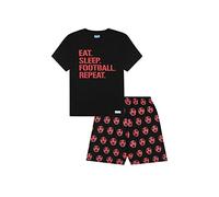 ThePyjamaFactory Boys Eat Sleep Football Red Short Cotton Pyjamas (14-15 Years)