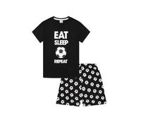 ThePyjamaFactory Boys Eat Sleep Football Repeat Ball W24 White Short Cotton Pyjama Pjs For Kids (13-14 Years)