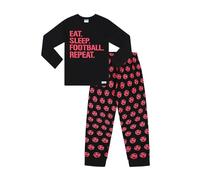 ThePyjamaFactory Boys Eat Sleep Football Repeat Long Cotton Pyjamas Red Unisex (13 Years)