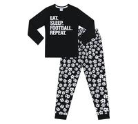 ThePyjamaFactory Boys Eat Sleep Football Repeat White Long Cotton Pyjamas (14-15 Years)