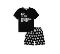 ThePyjamaFactory Boys Eat Sleep Football Repeat White Short Cotton Pyjamas (13-14 Years)