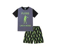 ThePyjamaFactory Boys Floss Gaming Dance Black Green Short Pyjamas (7-8 Years)