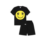 ThePyjamaFactory Boy's Happy Face Headphones Pyjamas Cotton Short Pyjamas (11-12 Years) Black