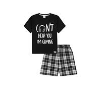 ThePyjamaFactory Boys I Can't Hear You I'm Gaming Check Short Cotton Pyjamas (13 Years) Black