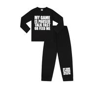 ThePyjamaFactory Boys My Game is Paused Talk Fast or Feed Me Long Cotton Pyjamas Gaming PJs For Kids (14-15 Years) Black