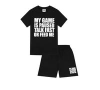 ThePyjamaFactory Boys My Game is Paused Talk Fast or Feed Me Short Cotton Pyjamas Gaming PJs For Kids (10-11 Years) Black