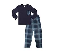 ThePyjamaFactory Boys Navy Blue Long Tartan Check Bottoms Pyjama Set Pjs For Kids (13 Years)