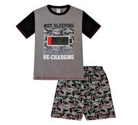 ThePyjamaFactory Boy's Not Sleeping Just Recharging Short Cotton Pyjamas Grey Red (14-15 Years)