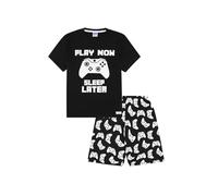 ThePyjamaFactory Boys Play Now Sleep Later Gaming Short Cotton Pyjama Set (9-10 Years) Black