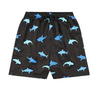 ThePyjamaFactory Boys Shark Swimming Trunks, Swim Shorts with All Over Shark Design (9-10 Years) Black