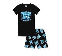 ThePyjamaFactory Boys Six Seven Black Blue Short Pyjamas 67 PJ's for Kids (6-7 Years)
