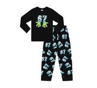 ThePyjamaFactory Boys Six Seven Black Green Football Long Pyjamas 67 PJ's for Kids (10-11 Years)