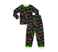 ThePyjamaFactory Boys Video Game Controller Gaming Long Fleece Twosie Pyjama Set Kids PJ's (7-8 Years) Black
