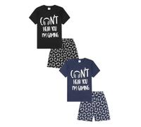 ThePyjamaFactory Can't Hear You I'm Gaming AOP Short Black Navy 2 Pack Boys Pyjama Set PJs For Kids
