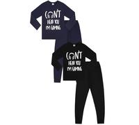 ThePyjamaFactory Can't Hear You I'm Gaming Long Black Navy 2 Pack Boys Pyjama Set PJs For Kids