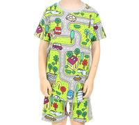 ThePyjamaFactory Childrens Road Map Boys Girls Play Mat City Street Cotton Short Pyjama Set (2-3 years) Green