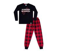 ThePyjamaFactory Cool I'd Rather Be Gaming Black Red Check Cotton Long Pyjamas (13-14 Years)