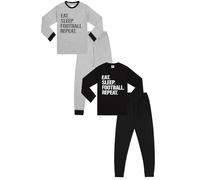 ThePyjamaFactory Eat Sleep Football Repeat Long Black Grey 2 Pack Boys Pyjamas PJs For Kids (14-15 Years)