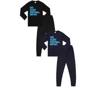 ThePyjamaFactory Eat Sleep Football Repeat Long Black Navy 2 Pack Boys Pyjamas PJs For Kids (9-10 Years)