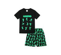 ThePyjamaFactory Emote Legend Dance Gaming All Over Gaming Black Green Cotton Short Pyjamas (7-8 Years)