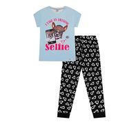 ThePyjamaFactory Girl's Awesome Selfie Animal Dog Mobile Phone Long Cotton Pyjamas (13-14 Years) White