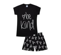 ThePyjamaFactory Girls Be Kind Love Short Cotton Pyjama Set (14-15 Years) Black