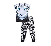 ThePyjamaFactory Girls Boys Cute Tiger 3d Style Long Pyjamas (11-12 Years) White
